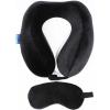 imageBrookstone Memory Foam Neck Travel Pillow Set  High Density Stuffable U Shaped Travel Neck Pillow and Sleep Mask Set for Car Airplane Travels and Sleep Black ContouredBlack Contoured