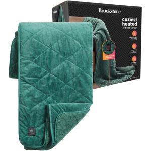 imageBrookstone Heated Throw Blanket  Heat Blankets Electric  Faux Fur Heated Throw Blanket 4 Heat Settings 4Hour Auto Shut Off 100 Polyester 50quotx60quot  Chic PlaidVelvet Green