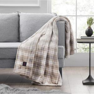 imageBrookstone Heated Throw Blanket  Heat Blankets Electric  Faux Fur Heated Throw Blanket 4 Heat Settings 4Hour Auto Shut Off 100 Polyester 50quotx60quot  Chic PlaidOatmeal Plaid