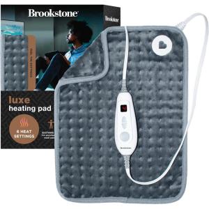 imageBrookstone Luxe Portable Heating Pad  Super Soft Plush 6 Heat Settings Machine Washable EasytoUse Controller 16 x 12 for Pain Relief Period Cramps Warmth CharcoalCharcoal