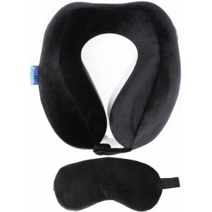 imageBrookstone Memory Foam Neck Travel Pillow Set  High Density Stuffable U Shaped Travel Neck Pillow and Sleep Mask Set for Car Airplane Travels and Sleep Black ContouredBlack Contoured