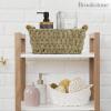 imageBROOKSTONE  2 PIECE SET Wicker Storage Basket with Crafted Wood Handles Organization and Storage Container Decorative Shelf Bin Over the Toilet Paper Reserve Suitable for Any Home Dcor Style