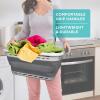 imageBROOKSTONE Collapsing Laundry Basket LEAVE ADHESIVE IN PLACE TO AVOID RESIDUE Comfort Grip Handles Smart Space Saving Structure Portable Pop Up Storage Box only 3 Inches High When Folded