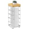 imageBROOKSTONE Stylish Toilet Paper Holder with Bamboo Top Stand Freestanding Bathroom Tissue Organizer Minimalistic Storage Solution Modern Trending Design Holds Large Rolls BlackChrome
