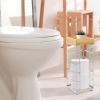 imageBROOKSTONE Stylish Toilet Paper Holder with Bamboo Top Stand Freestanding Bathroom Tissue Organizer Minimalistic Storage Solution Modern Trending Design Holds Large Rolls BlackChrome