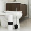 imageBROOKSTONE Toilet Brush and Holder Set for Bathroom with Splash Guard for Deep Cleaning Compact and Space Saving Stylish Toilet Bowl Cleaners ChromeWhite With Stripe