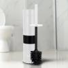 imageBROOKSTONE Toilet Brush and Holder Set for Bathroom with Splash Guard for Deep Cleaning Compact and Space Saving Stylish Toilet Bowl Cleaners ChromeWhite With Stripe