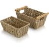 imageBROOKSTONE  2 PIECE SET Wicker Storage Basket with Crafted Wood Handles Organization and Storage Container Decorative Shelf Bin Over the Toilet Paper Reserve Suitable for Any Home Dcor Style