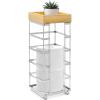 imageBROOKSTONE Stylish Toilet Paper Holder with Bamboo Top Stand Freestanding Bathroom Tissue Organizer Minimalistic Storage Solution Modern Trending Design Holds Large Rolls BlackChrome