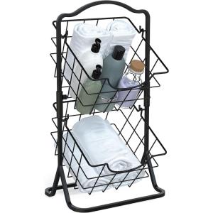 imageBROOKSTONE Hand ampamp Face Towel Rack Bathroom Storage Accessory Holder 2 Tier Bath Organizer 2in1 Use Also as a Fruit Basket