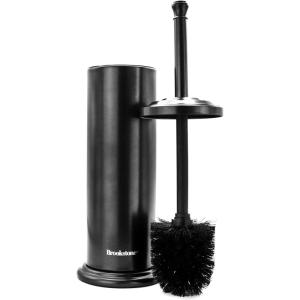 imageBROOKSTONE Toilet Brush and Holder Set for Bathroom with Splash Guard for Deep Cleaning Compact and Space Saving Stylish Toilet Bowl Cleaners ChromeBlack
