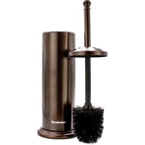 imageBROOKSTONE Toilet Brush and Holder Set for Bathroom with Splash Guard for Deep Cleaning Compact and Space Saving Stylish Toilet Bowl Cleaners ChromeBronze