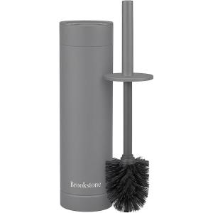 imageBROOKSTONE Toilet Brush and Holder Set for Bathroom with Splash Guard for Deep Cleaning Compact and Space Saving Stylish Toilet Bowl Cleaners ChromeGray