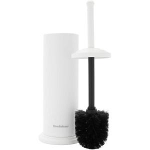 imageBROOKSTONE Toilet Brush and Holder Set for Bathroom with Splash Guard for Deep Cleaning Compact and Space Saving Stylish Toilet Bowl Cleaners ChromeWhite