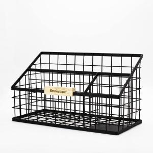 imageBrookstone BKH8002 Desk Organizer Sectional Office Pen Caddy Stockholm Desktop Collection Black Finish Steel Pencil Holder