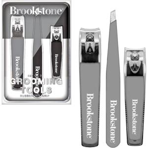imageBrookstone Nail Clippers Set  Premium Stainless Steel Nail Clipper and Nail Cutter with Rubberized NonSlip Grip Includes Case and Tweezer Two Nail Clippers for Precision Grooming GreyGrey