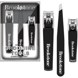 imageBrookstone Nail Clippers Set  Premium Stainless Steel Nail Clipper and Nail Cutter with Rubberized NonSlip Grip Includes Case and Tweezer Two Nail Clippers for Precision Grooming GreyBlack