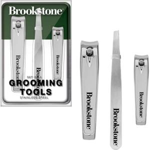 imageBrookstone Nail Clippers Set  Premium Stainless Steel Nail Clipper and Nail Cutter with Rubberized NonSlip Grip Includes Case and Tweezer Two Nail Clippers for Precision Grooming GreySilver