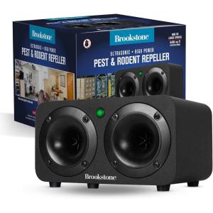 imageBrookstone Ultrasonic HighFrequency Repeller  Dual Speaker Sound Technology  6450 sq ft Coverage  NonChemical EcoFriendly Deterrent  5 Frequency Modes  Indoor ampamp Outdoor Use