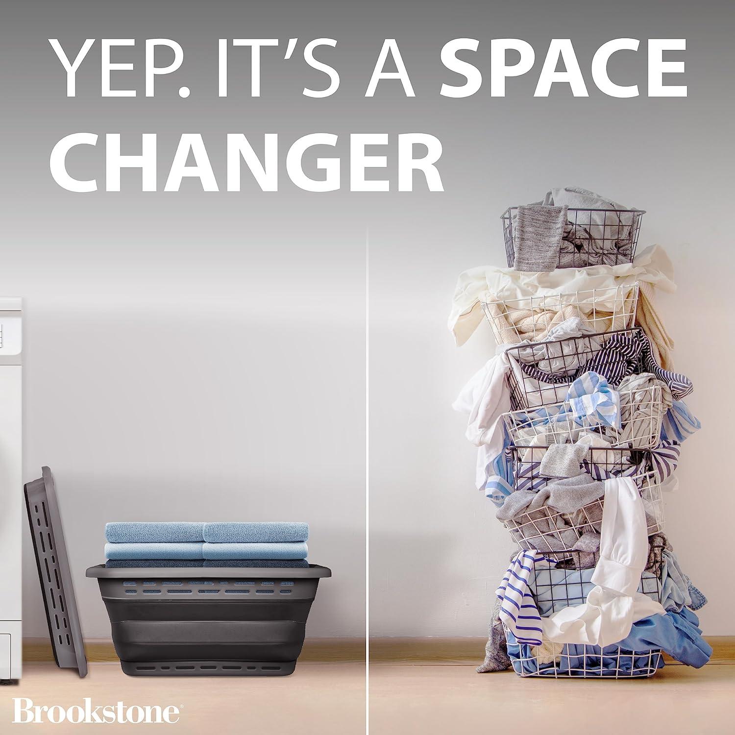 imageBROOKSTONE 11 GALLONS  OUR LARGEST BASKET 24quot Collapsible Laundry Basket Comfort NonSlip Grip Handles Minimalist Space Saving Design Portable PopUp Hamper BPA FREE Mint Retail PackagingDark Gray