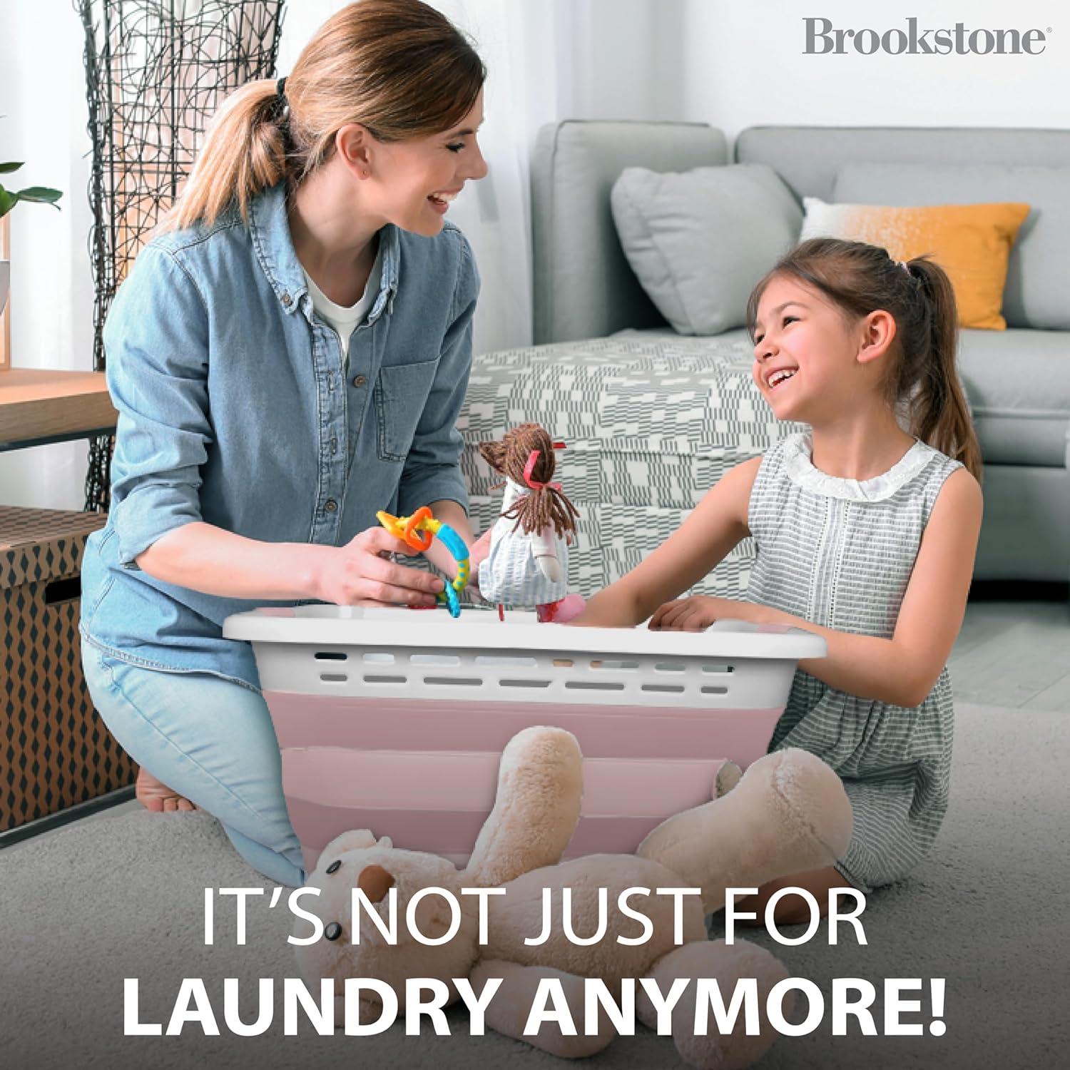 imageBROOKSTONE 11 GALLONS  OUR LARGEST BASKET 24quot Collapsible Laundry Basket Comfort NonSlip Grip Handles Minimalist Space Saving Design Portable PopUp Hamper BPA FREE Mint Retail PackagingBlush