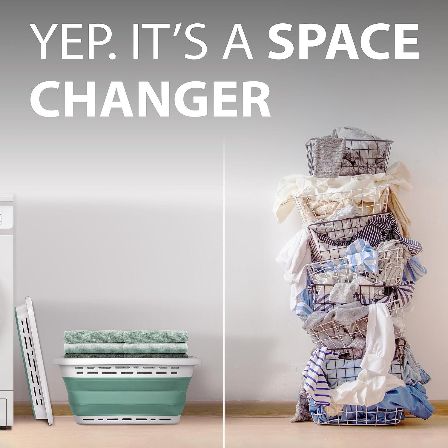 imageBROOKSTONE 11 GALLONS  OUR LARGEST BASKET 24quot Collapsible Laundry Basket Comfort NonSlip Grip Handles Minimalist Space Saving Design Portable PopUp Hamper BPA FREE Mint Retail PackagingMint