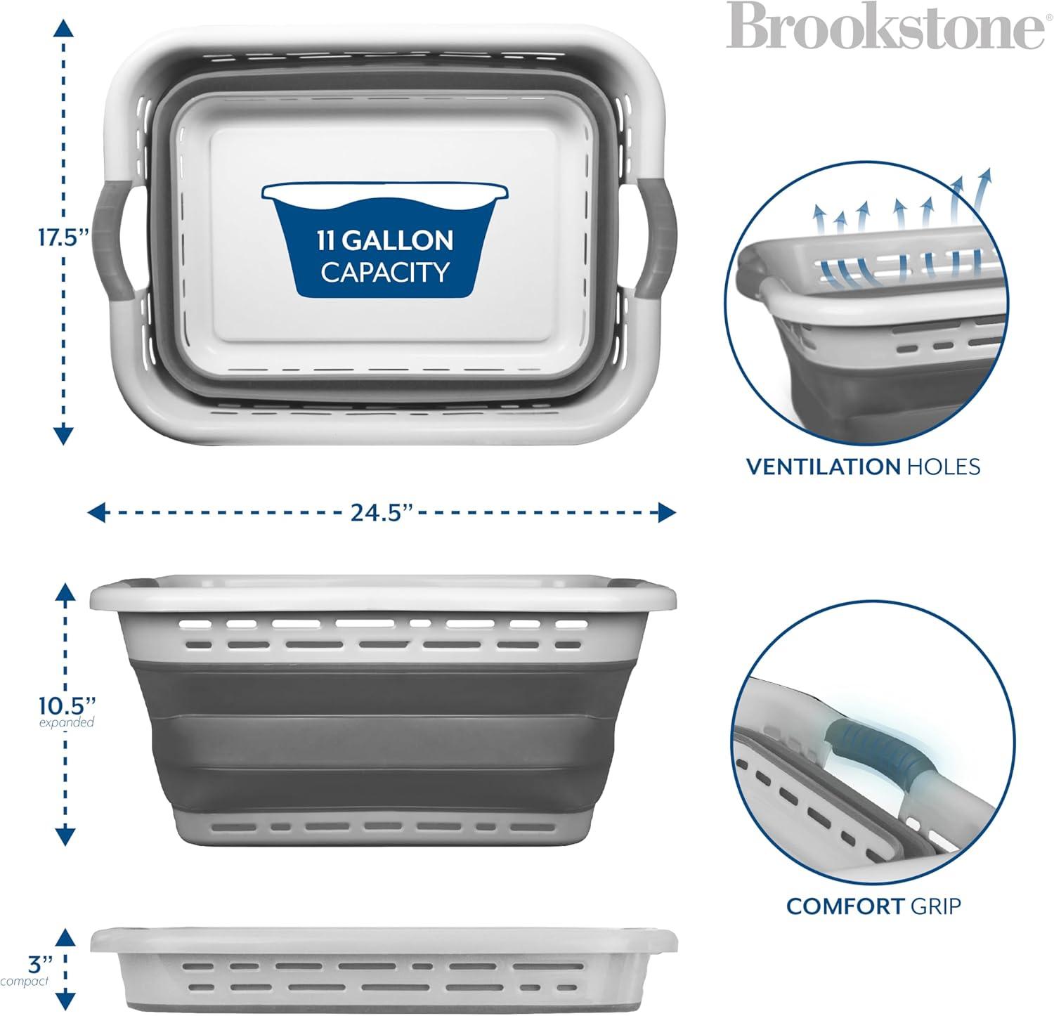 imageBROOKSTONE 11 GALLONS  OUR LARGEST BASKET 24quot Collapsible Laundry Basket Comfort NonSlip Grip Handles Minimalist Space Saving Design Portable PopUp Hamper BPA FREE Mint Retail PackagingLight Gray