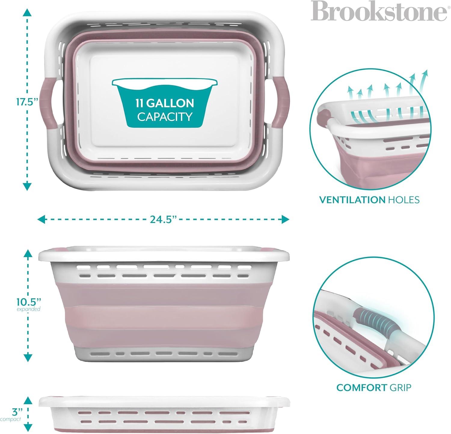 imageBROOKSTONE 11 GALLONS  OUR LARGEST BASKET 24quot Collapsible Laundry Basket Comfort NonSlip Grip Handles Minimalist Space Saving Design Portable PopUp Hamper BPA FREE Mint Retail PackagingBlush