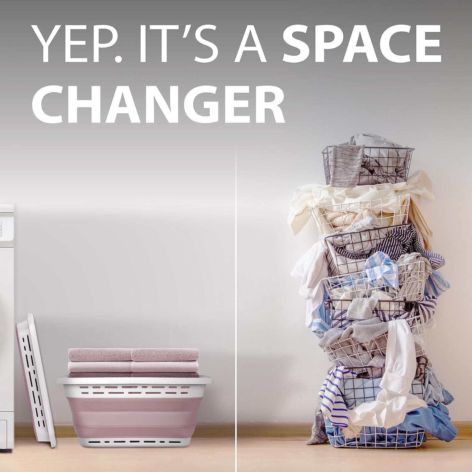 imageBROOKSTONE 11 GALLONS  OUR LARGEST BASKET 24quot Collapsible Laundry Basket Comfort NonSlip Grip Handles Minimalist Space Saving Design Portable PopUp Hamper BPA FREE Mint Retail PackagingBlush