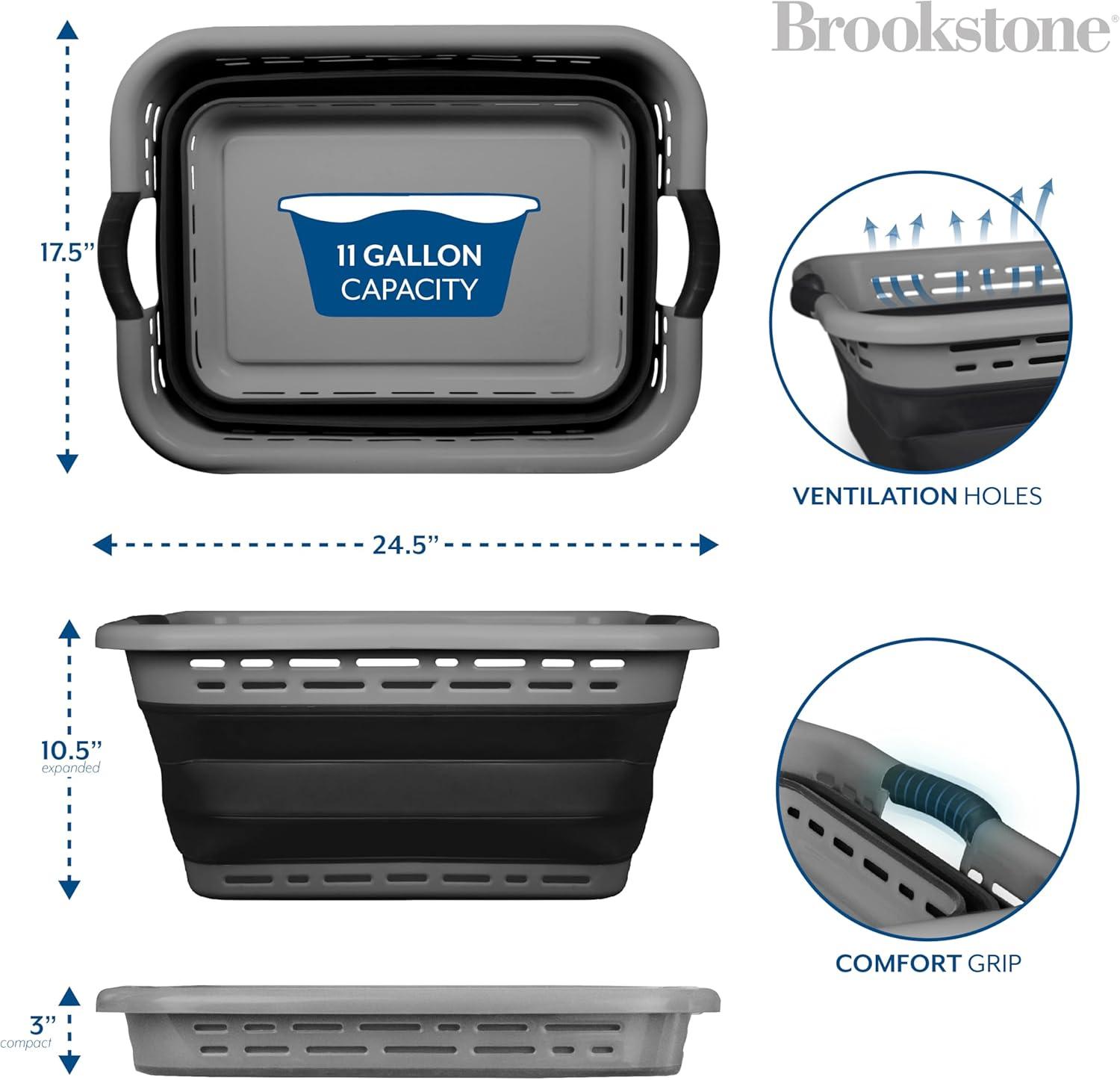 imageBROOKSTONE 11 GALLONS  OUR LARGEST BASKET 24quot Collapsible Laundry Basket Comfort NonSlip Grip Handles Minimalist Space Saving Design Portable PopUp Hamper BPA FREE Mint Retail PackagingDark Gray