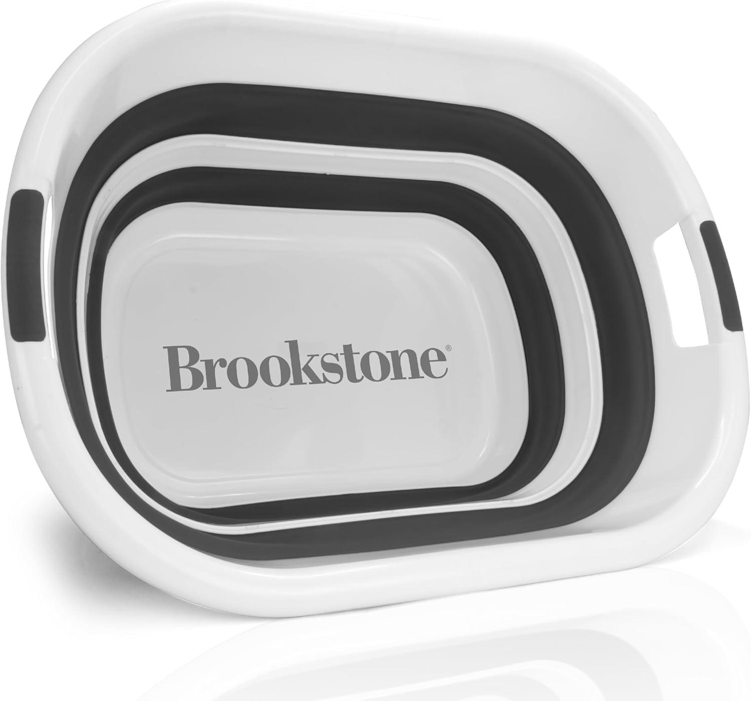 imageBROOKSTONE 11 GALLONS  OUR LARGEST BASKET 24quot Collapsible Laundry Basket Comfort NonSlip Grip Handles Minimalist Space Saving Design Portable PopUp Hamper BPA FREE Mint Retail PackagingRound White  Black