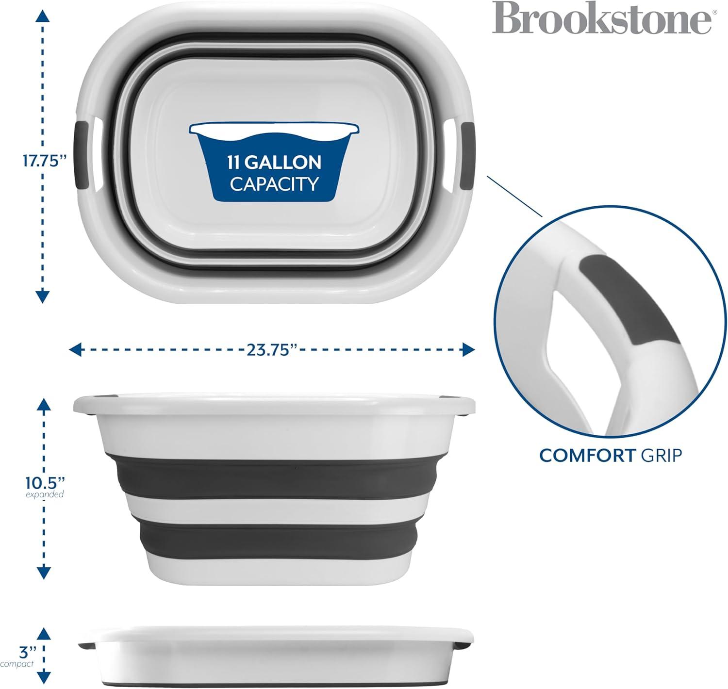 imageBROOKSTONE 11 GALLONS  OUR LARGEST BASKET 24quot Collapsible Laundry Basket Comfort NonSlip Grip Handles Minimalist Space Saving Design Portable PopUp Hamper BPA FREE Mint Retail PackagingRound White  Black