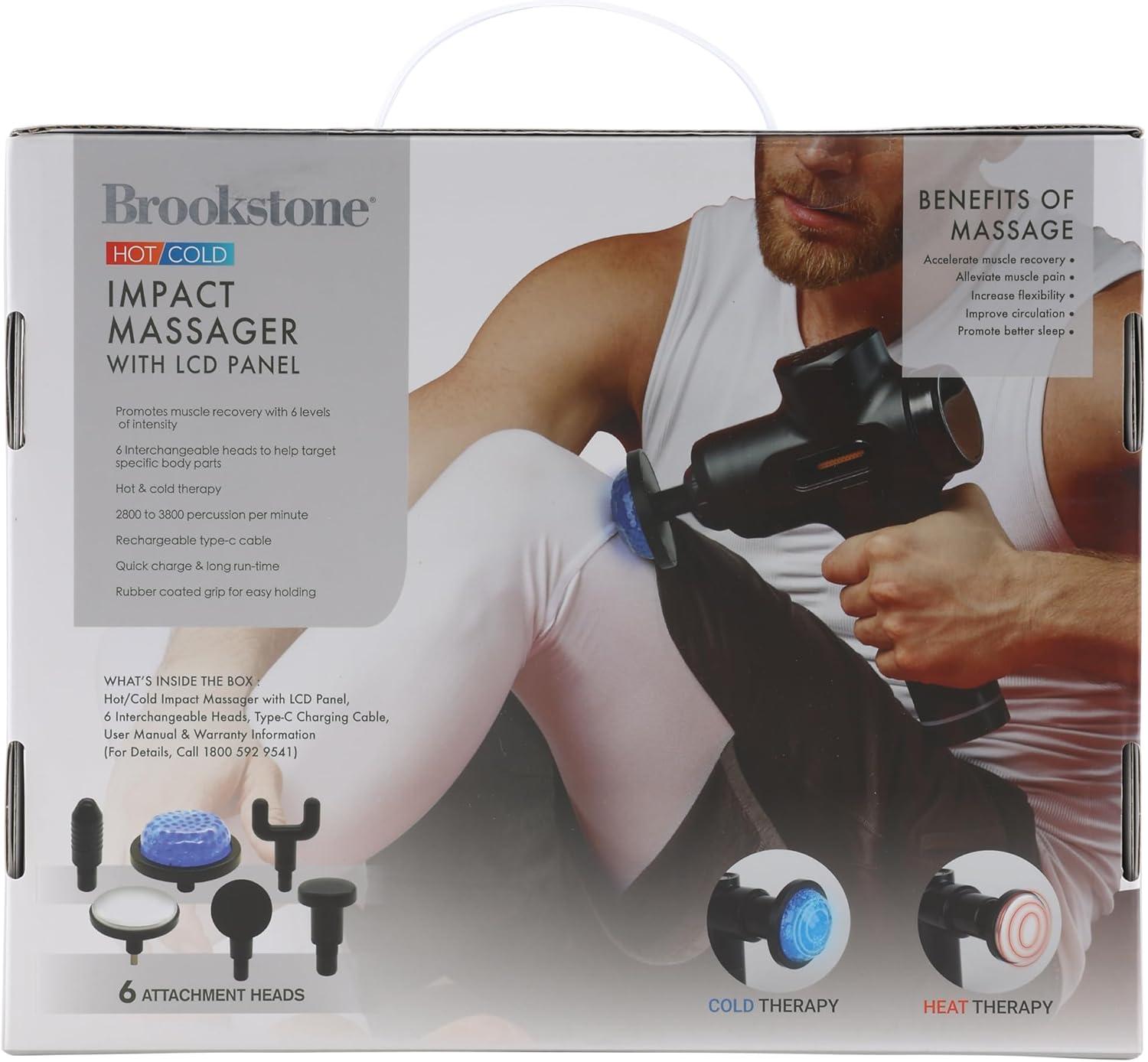 imageBrookstone  Percussion Massager Cordless Handheld Deep Tissue Muscle Relief Portable Rechargeable Multiple Speeds Grey