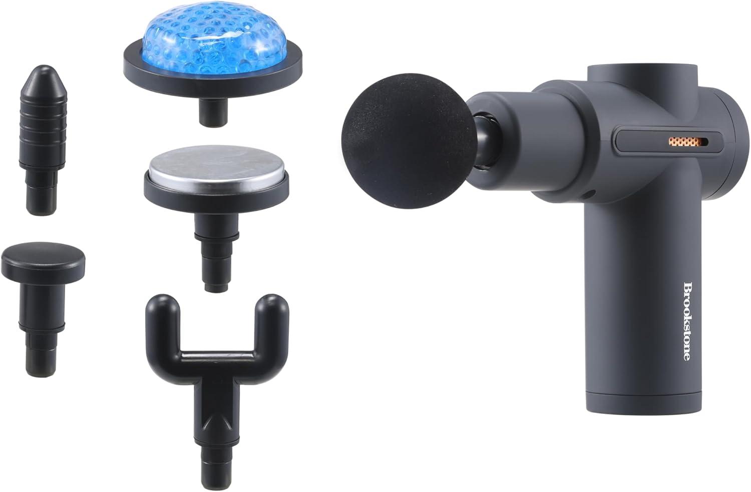 imageBrookstone  Percussion Massager Cordless Handheld Deep Tissue Muscle Relief Portable Rechargeable Multiple Speeds Grey