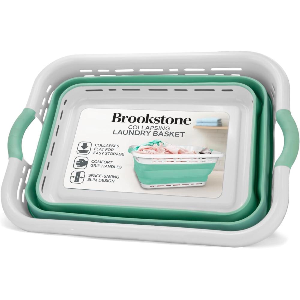 imageBROOKSTONE 11 GALLONS  OUR LARGEST BASKET 24quot Collapsible Laundry Basket Comfort NonSlip Grip Handles Minimalist Space Saving Design Portable PopUp Hamper BPA FREE Mint Retail PackagingMint with Retail Packaging