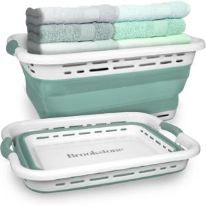 imageBROOKSTONE 11 GALLONS  OUR LARGEST BASKET 24quot Collapsible Laundry Basket Comfort NonSlip Grip Handles Minimalist Space Saving Design Portable PopUp Hamper BPA FREE Mint Retail PackagingMint