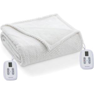 imageBrookstone Electric Heated Plush Blanket w 10 Heat Settings  Adjustable Timer 12Hour Auto Shut Off  Machine Washable ampamp Dryer Safe  Polyester Velvet Blanket King Size 100in x 90in  Grid GrayGray Herringbone
