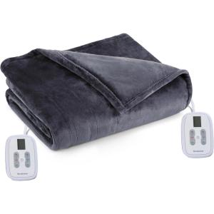 imageBrookstone Electric Heated Plush Blanket w 10 Heat Settings  Adjustable Timer 12Hour Auto Shut Off  Machine Washable ampamp Dryer Safe  Polyester Velvet Blanket King Size 100in x 90in  Grid GrayGrey
