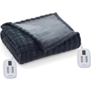 imageBrookstone Electric Heated Plush Blanket w 10 Heat Settings  Adjustable Timer 12Hour Auto Shut Off  Machine Washable ampamp Dryer Safe  Polyester Velvet Blanket King Size 100in x 90in  Grid GrayGray Grid