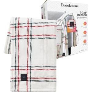 imageBrookstone Heated Throw Blanket  Heat Blankets Electric  Faux Fur Heated Throw Blanket 4 Heat Settings 4Hour Auto Shut Off 100 Polyester 50quotx60quot  Dark Charcoal SolidIvory Windowpane