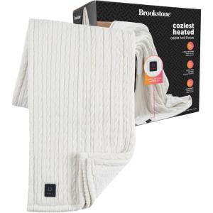 imageBrookstone Heated Throw Blanket  Heat Blankets Electric  Faux Fur Heated Throw Blanket 4 Heat Settings 4Hour Auto Shut Off 100 Polyester 50quotx60quot  Dark Charcoal SolidKnit Ivory