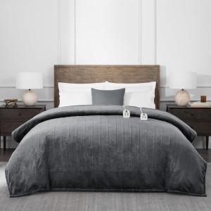 imageBrookstone Electric Heated Comfort Plush Herringbone Blanket w 10 Heat Settings  Adjustable Timer  Dryer Safe  King Blanket  Charcoal