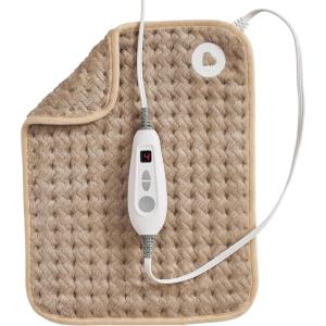 imageBrookstone Herringbone Portable Heating Pad  Super Soft Plush 6 Heat Settings Machine Washable EasytoUse Controller 16 x 12 for Pain Relief Period Cramps Warmth GrayTaupe