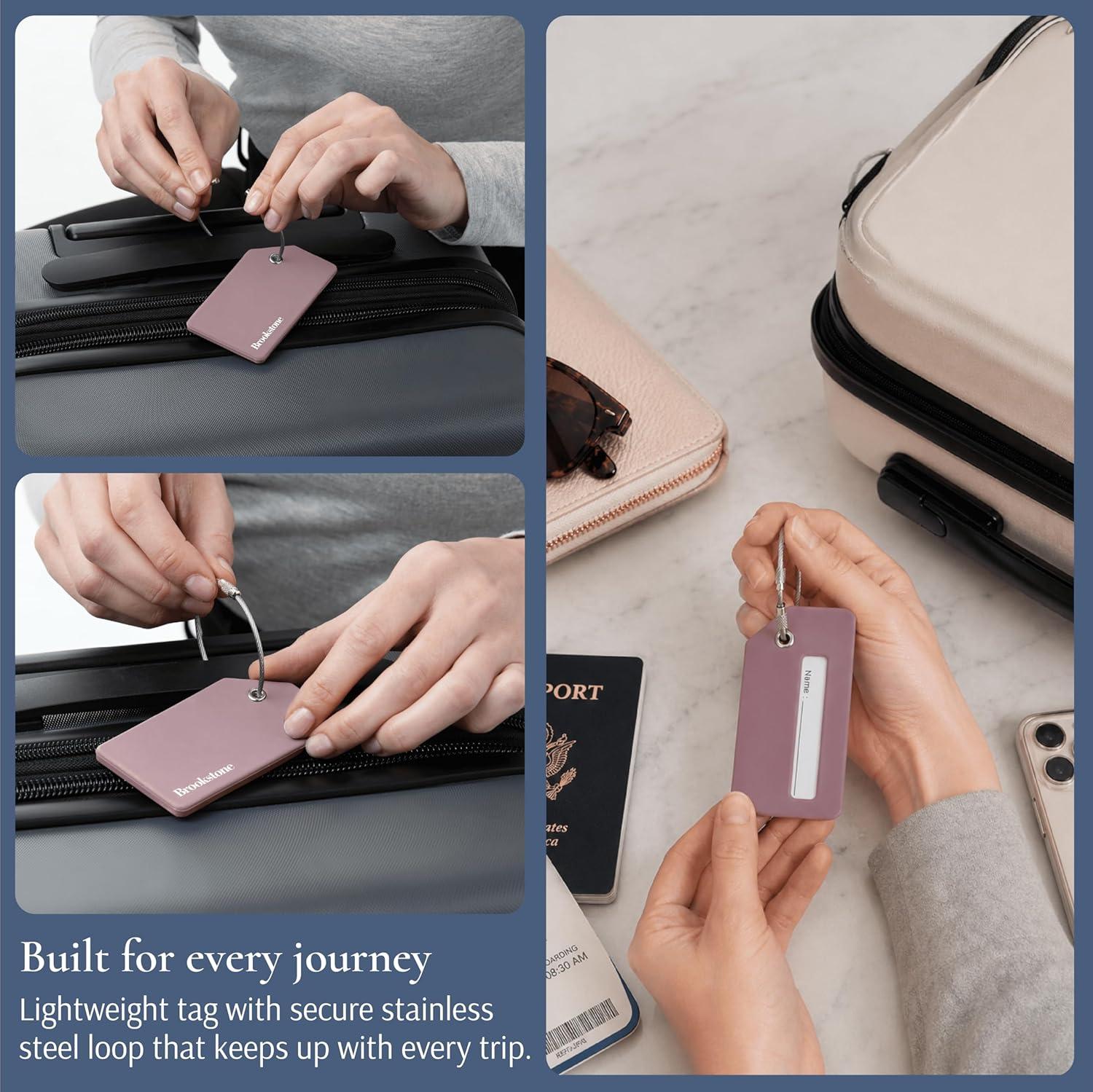 image:imageBrookstone Luggage Tags for Suitcases  2 Pack Silicone Travel Accessories Suitcase Tags with Name Card amp Steel Loop Fastener Size One Size Lilac IceLilac Ice