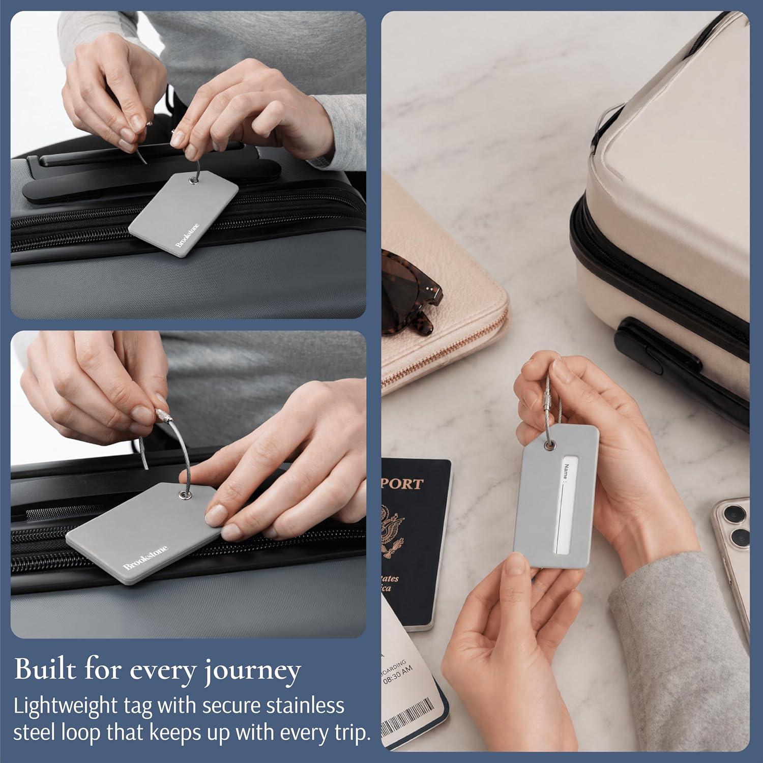 image:imageBrookstone Luggage Tags for Suitcases  2 Pack Silicone Travel Accessories Suitcase Tags with Name Card amp Steel Loop Fastener Size One Size Lilac IceGrey