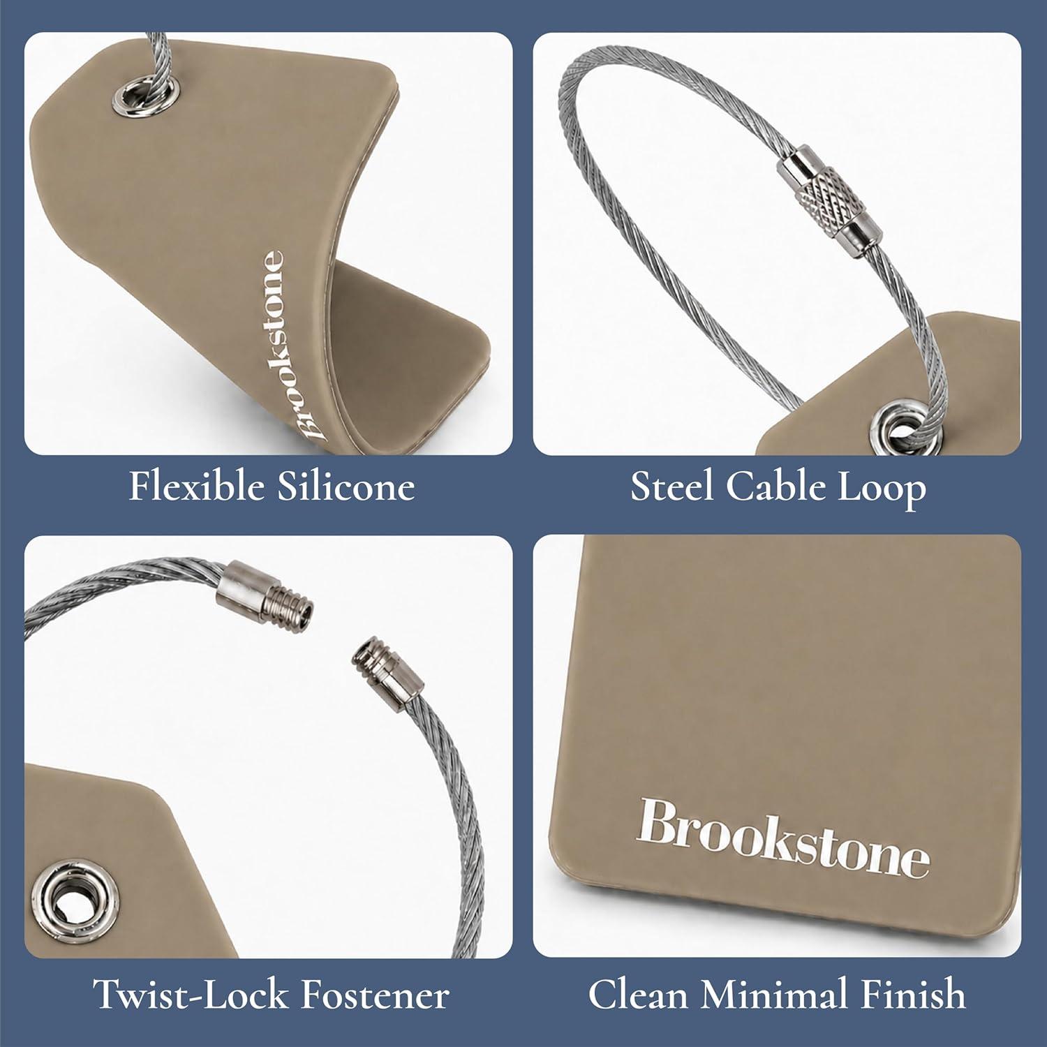 image:imageBrookstone Luggage Tags for Suitcases  2 Pack Silicone Travel Accessories Suitcase Tags with Name Card amp Steel Loop Fastener Size One Size Lilac IceKhaki