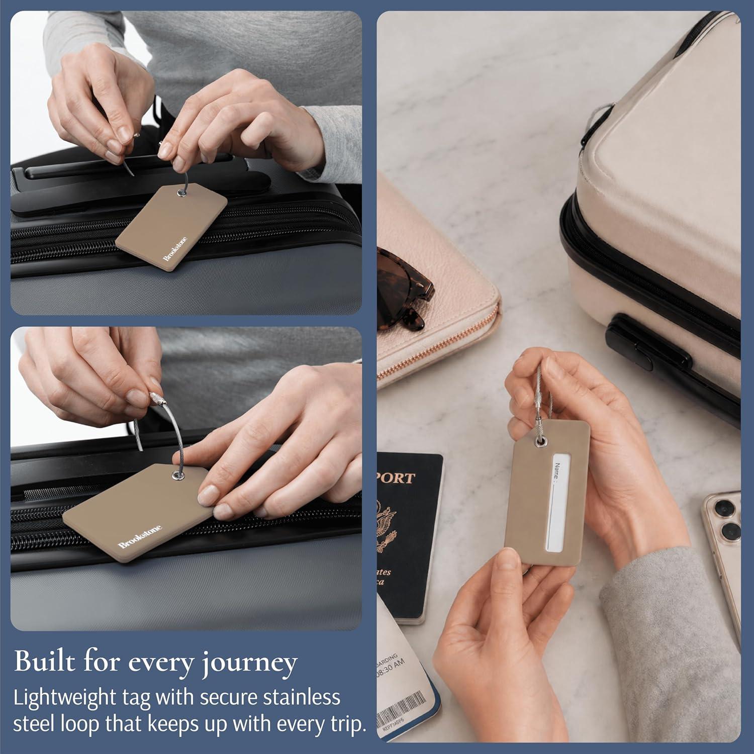 image:imageBrookstone Luggage Tags for Suitcases  2 Pack Silicone Travel Accessories Suitcase Tags with Name Card amp Steel Loop Fastener Size One Size Lilac IceKhaki
