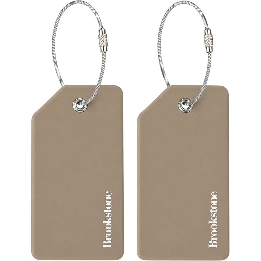 image:imageBrookstone Luggage Tags for Suitcases  2 Pack Silicone Travel Accessories Suitcase Tags with Name Card amp Steel Loop Fastener Size One Size Lilac IceKhaki