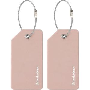 image:imageBrookstone Luggage Tags for Suitcases  2 Pack Silicone Travel Accessories Suitcase Tags with Name Card amp Steel Loop Fastener Size One Size Lilac IceSoft Pink