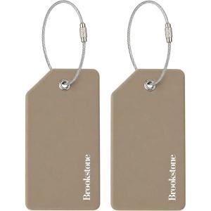 image:imageBrookstone Luggage Tags for Suitcases  2 Pack Silicone Travel Accessories Suitcase Tags with Name Card amp Steel Loop Fastener Size One Size Lilac IceKhaki